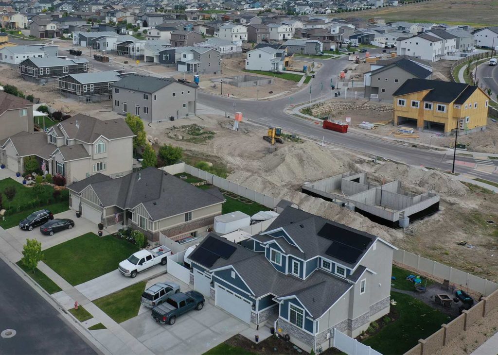 aerial view of West Jordan homes under construction