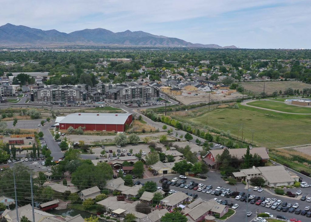 aerial view of Gardner Village and surrounding area