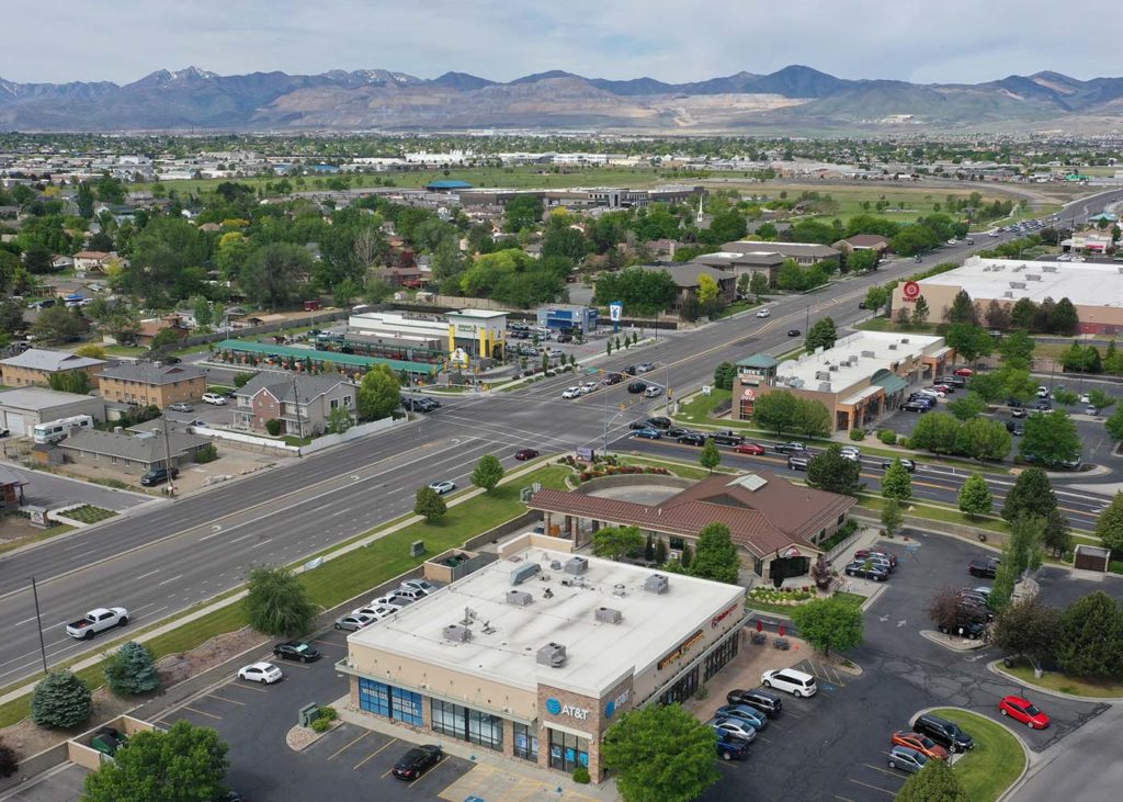 aerial view of businesses at Jordan Landing