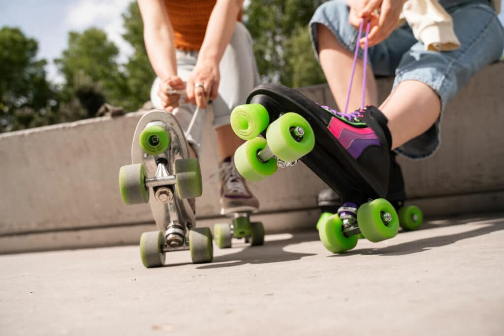 Roller skaters lace up their skates