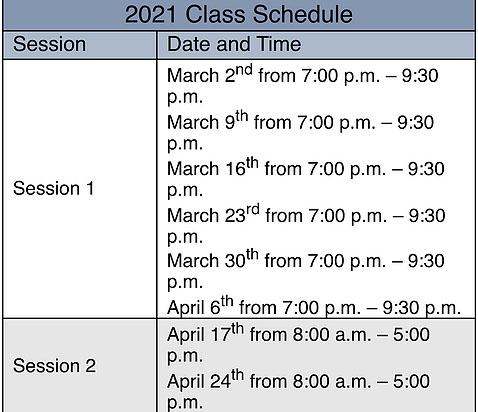 2021 CERT Class Schedule