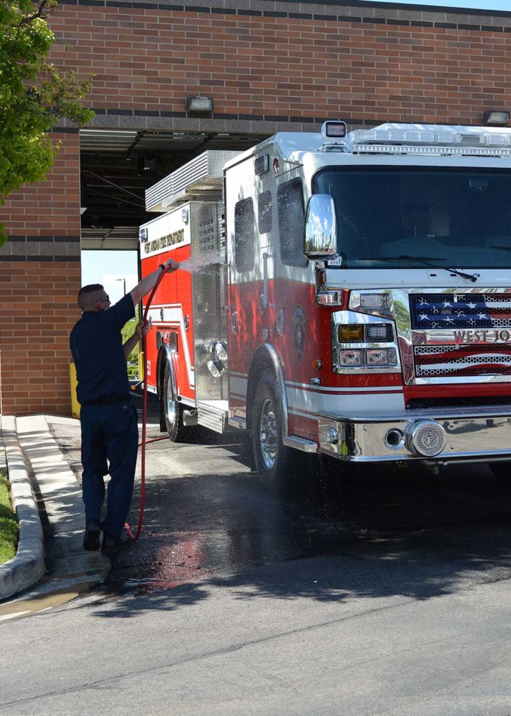 West Jordan Fire Department washing the firetruck